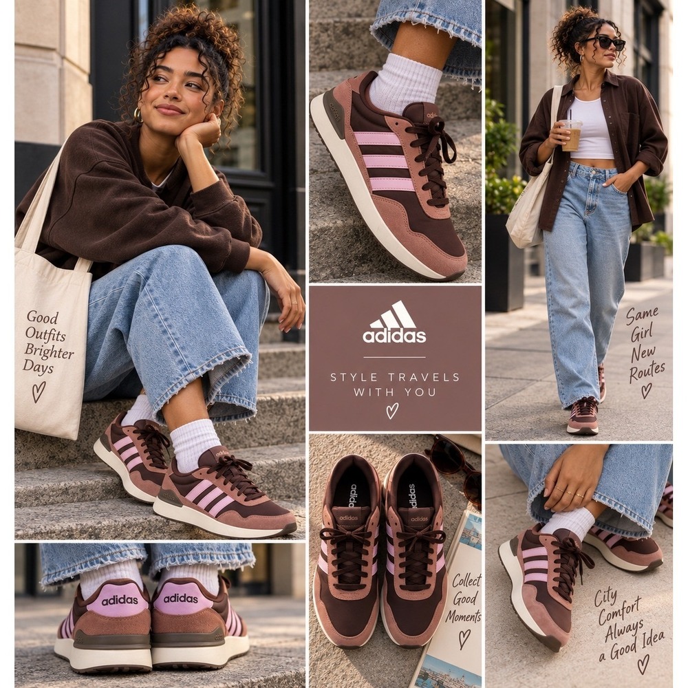 Adidas Run 70s 2.0 Womens 9.5 Brown Pink Suede Retro Sneakers Cloudfoam